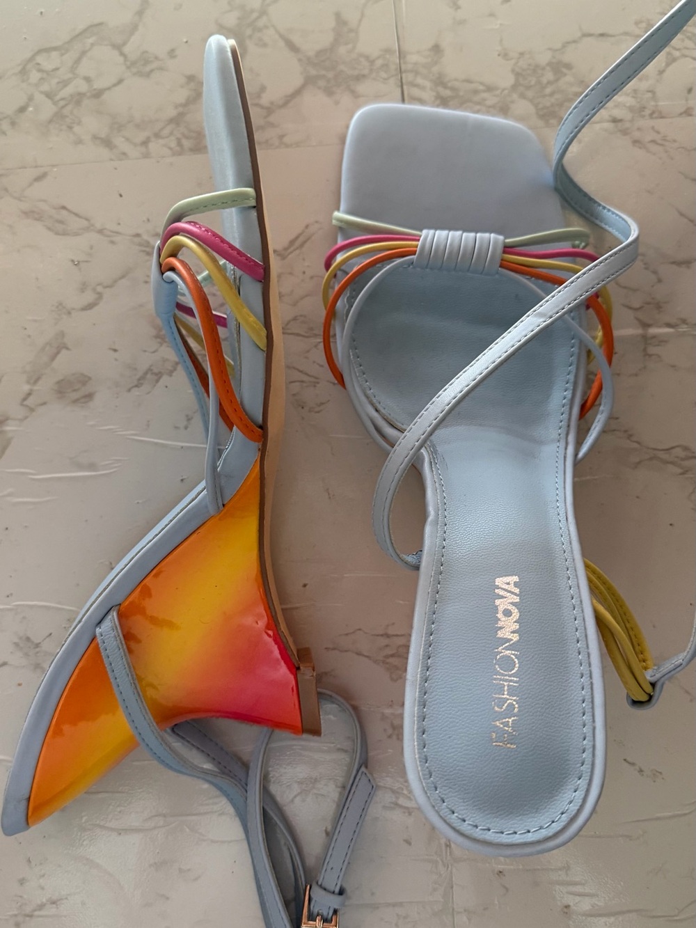 Fashion Nova Light Blue Multicolor Strappy Square-Toe Sandals